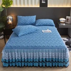 couvre-lit en velours bleu